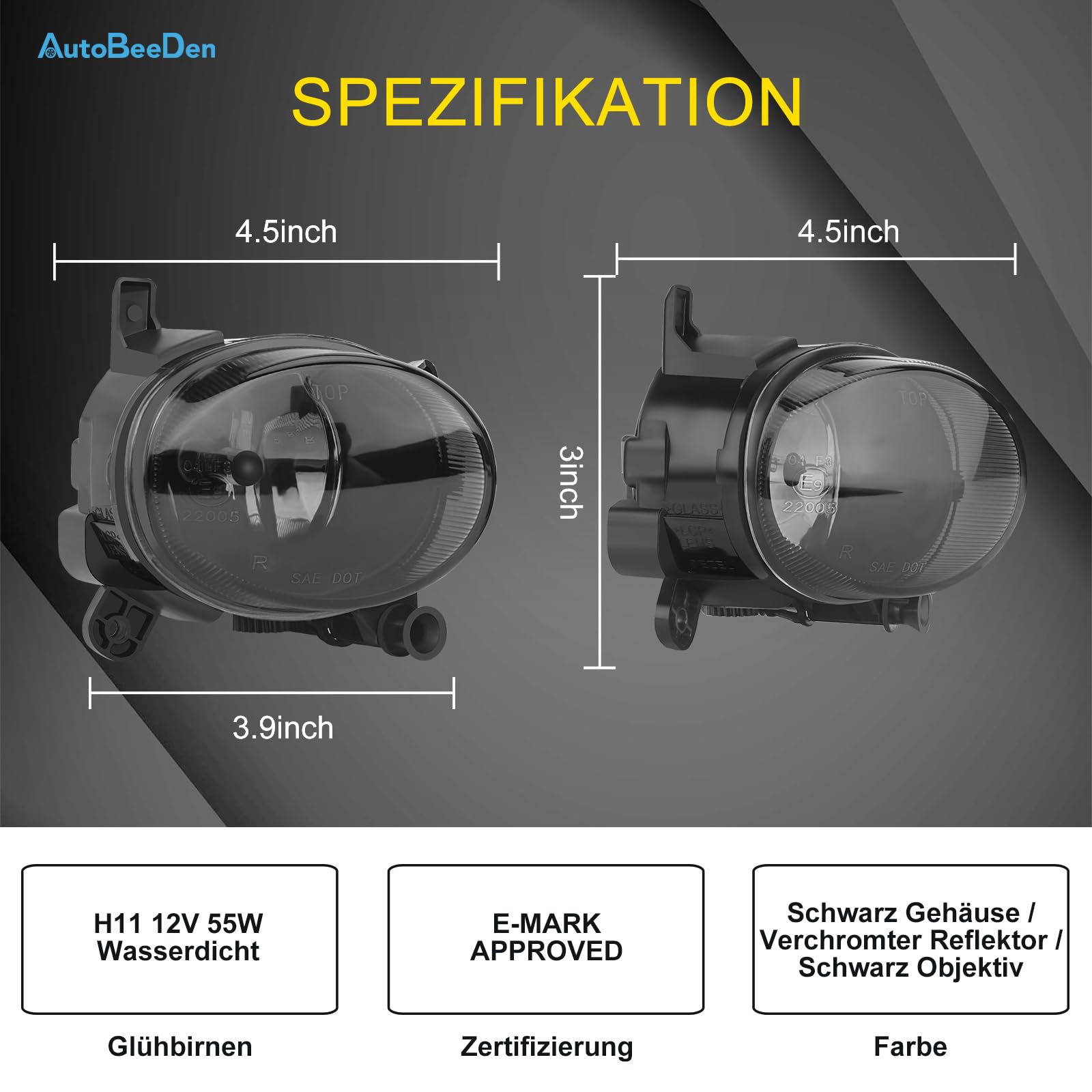 Reflektor przeciwmgielny kompatybilny z Audi A1, A5, A6, Q3, A4, 8X, 8K2, 8K5, 8T, 8F, 4G2, 4G5, 4GH 8UB 8UG, Volkswagen VW Passat CC 357, 06/2007-12/2014 (czarna soczewka)