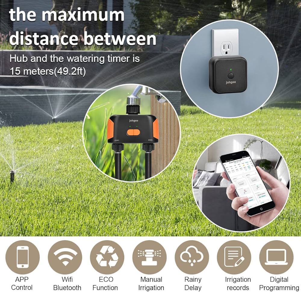 Johgee Smart WiFi Water Timer 2-Zone, Wi-Fi Sprinkler Timer