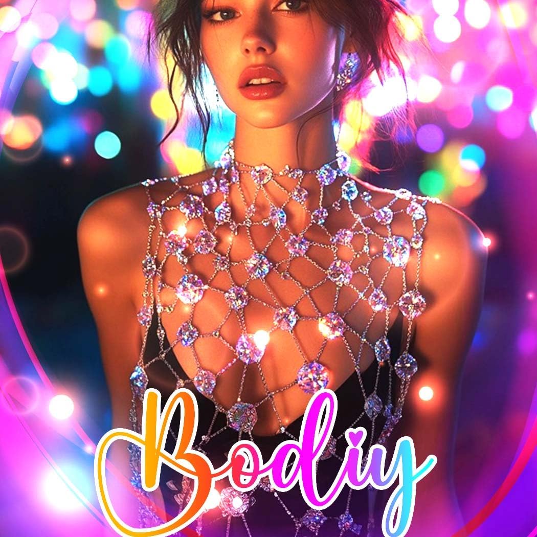 BODIY Crystal Body Chain Top Rhinestone Chain Bra Silver Halter Chain Top Sparkly Body Jewelry for Women