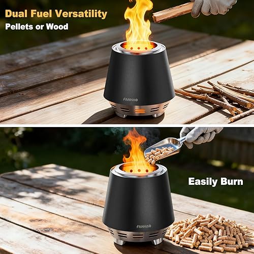 Miniatura 5 de FANHAO Fogata de mesa sin humo con soporte, hoguera de acero inoxidable para campamento, al aire libre y patio, fogata portátil de leña o pellets