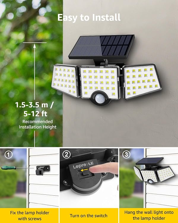 Lepro Solar Lights Outdoor, 1000LM Super Bright Solar Motion Sensor Light, IP65 Waterproof Solar Flood Lights, 270° Wide Angle, Security Lights for Yard, Garden, Garage by Lepro - Image 6