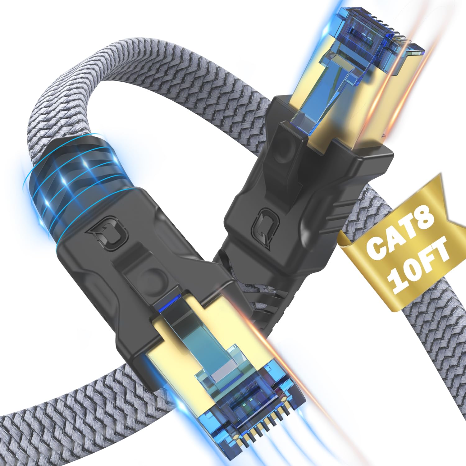 Kabel Ethernet Cat 8 3 m, najszybszy kabel sieciowy Cat8, wysoka prędkość 2000 MHz, 40 Gb/s, S/FTP, RJ45, do gier, Xboxa, PS4, 5, modemu, routera, pleciony, wytrzymały ekranowany kabel krosowy LAN