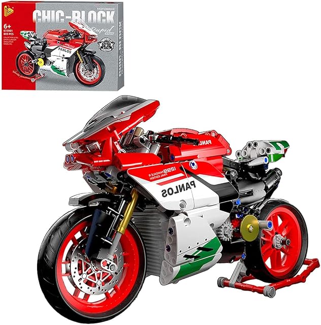 MBKE Technic Racing Off Road Motorbike Model, 803pcs Building Kit for Ducati Panigale V4 R Motorcycle Model, Building Blocks Sets compatible with Lego Technic