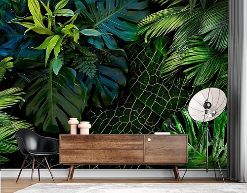 Miniatura 2 de Bormia Papel tapiz de pared verde Monstera con hojas de plátano, hojas de plátano, sin costuras, calcomanías de pared para sala de estar,