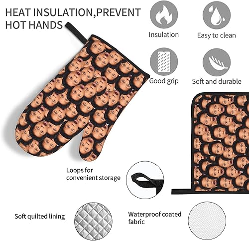 Miniatura 4 de Manoplas de horno personalizadas, guantes de horno personalizados y soportes para ollas con tu cara, regalos para hornear para mujeres para cocinar