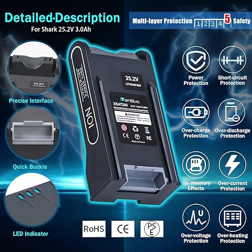 Miniatura 5 de TenHutt Batería de repuesto de litio XBAT200 de 3.0 Ah 25.2 V para aspiradoras inalámbricas Shark ION Rocket ION Flex 2X Power Pack Battery
