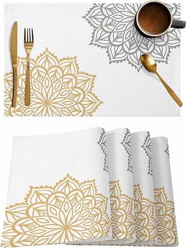 Elegant Dahlia Flowers - Juego de 6 manteles individuales de lino de algodón, resistentes al calor, antideslizantes, lavables, para banquetes,