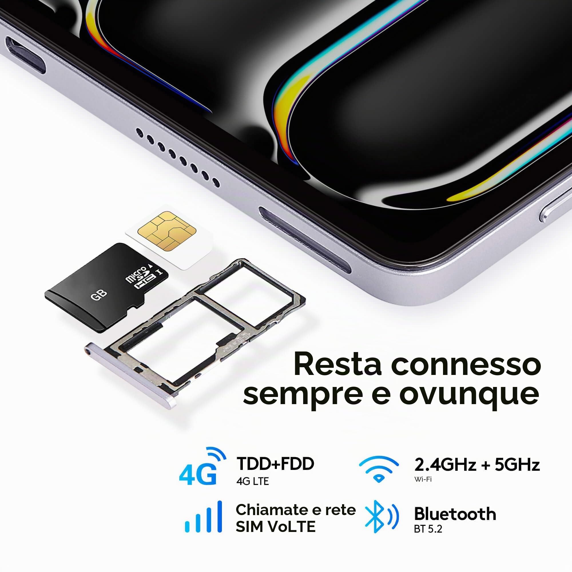 Tablet Android 14 da 11 pollici con slot SIM: 4G LTE 5G WiFi Tableta | 8 GB RAM + 128 GB ROM (1 TB TF) | Octa-Core | Widevine L1, display FHD, 13 MP+5 MP, 7000 mAh, GPS viola