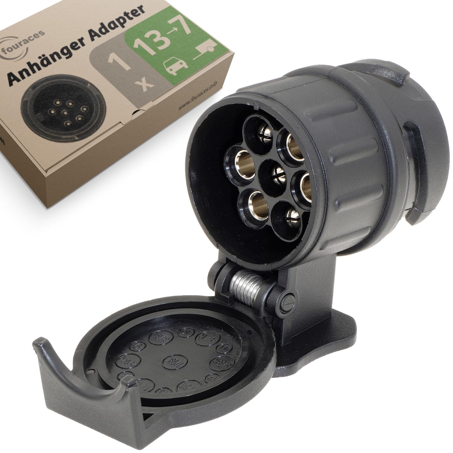 fouraces Premium Anhänger Adapter - 13 auf 7 polig, Auto zu Hänger, für Pkw, Kfz und LKW - kurz, Anhängerkupplung, Adapterstück, schwarz