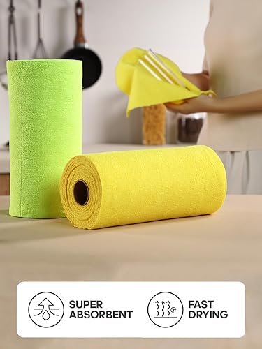 Miniatura 4 de Tear-A-Rag Roll - Paquete de 50 paños de limpieza de microfibra de 12 x 12 pulgadas, toallas reutilizables para el hogar, auto y tienda (amarillo)