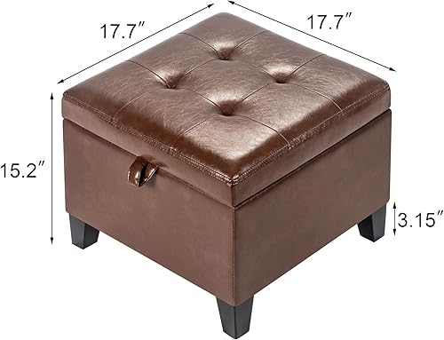 Miniatura 83 de Asense Reposapiés cuadrado tapizado de piel sintética con patas de madera, color gris Style1 Imitación Cuero Gris,Style2 Imitación Cuero