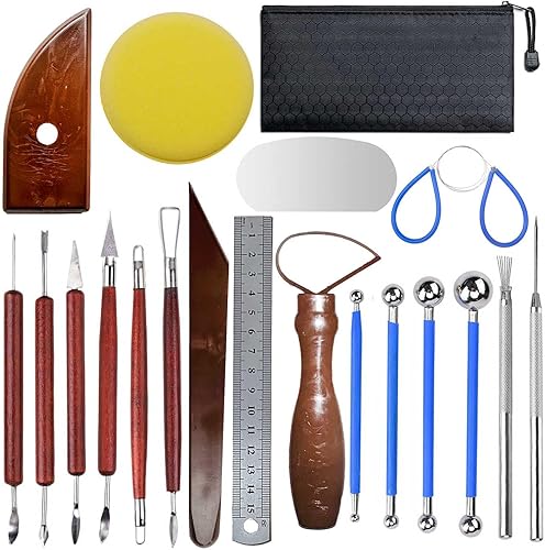 Langqun Herramientas para esculpir arcilla, kit de herramientas de cerámica de 20 piezas, herramientas de arcilla polimérica, varillas de cerámica,