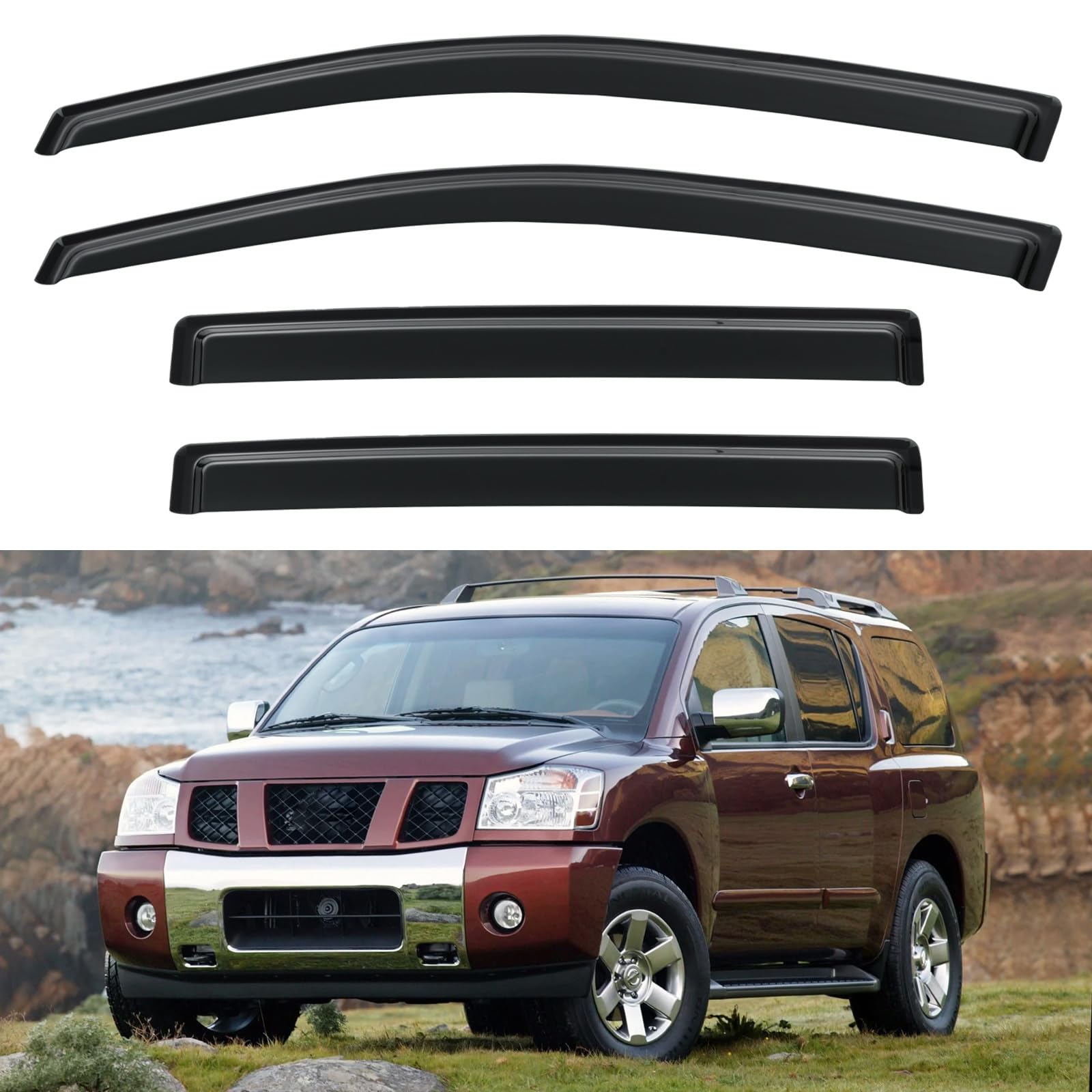 Window Visors Rain Guards Shield for 2004-2016 Nissan Armada, Out-Channel Window Vent Wind Deflectors Visors Shades for 04-16 Armada
