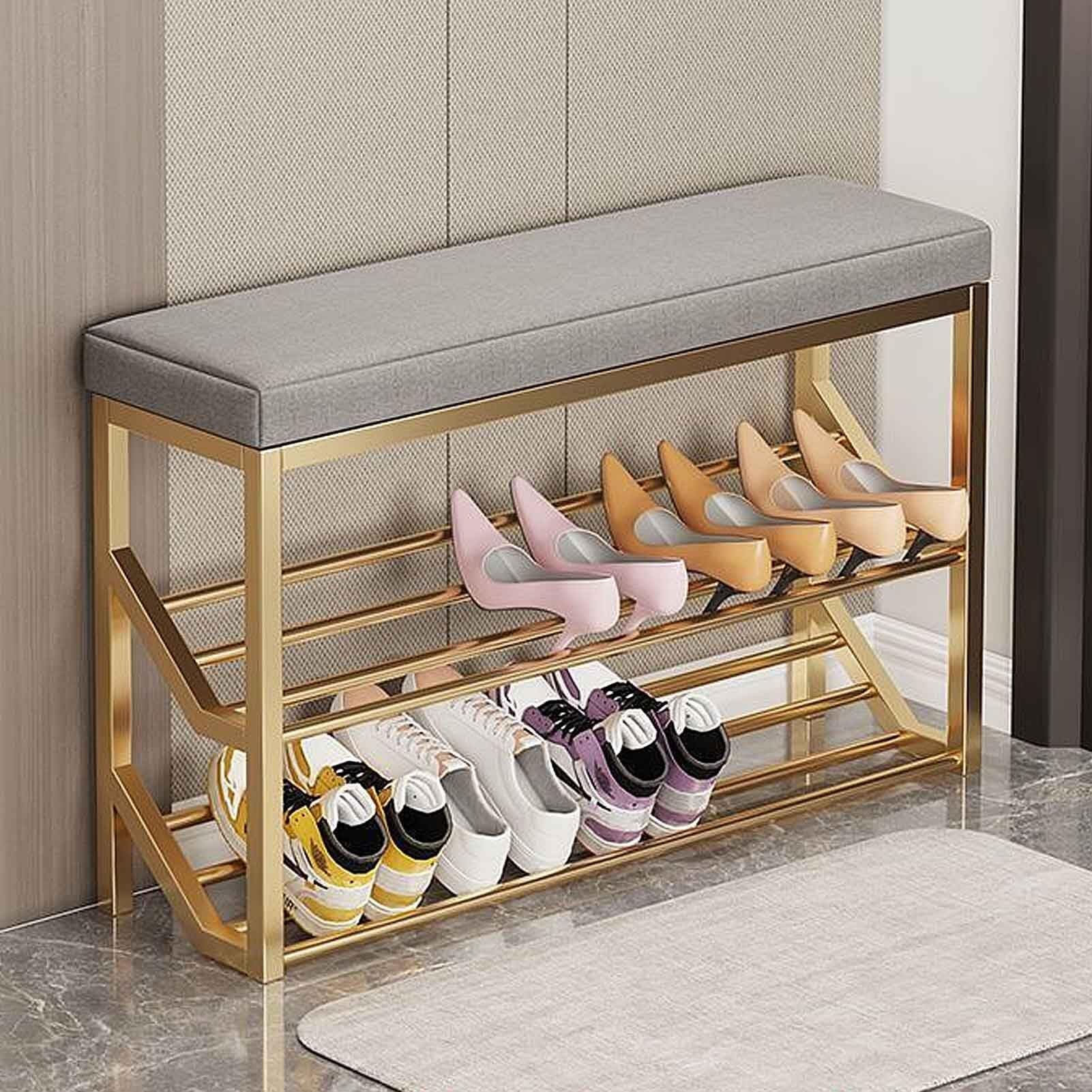 MSHGSKU Entryway Shoe Rack Bench Cabinet nizer with Metal Frame for Small Spaces Bedroom Storage and End of Bed Shoe Storage Solution