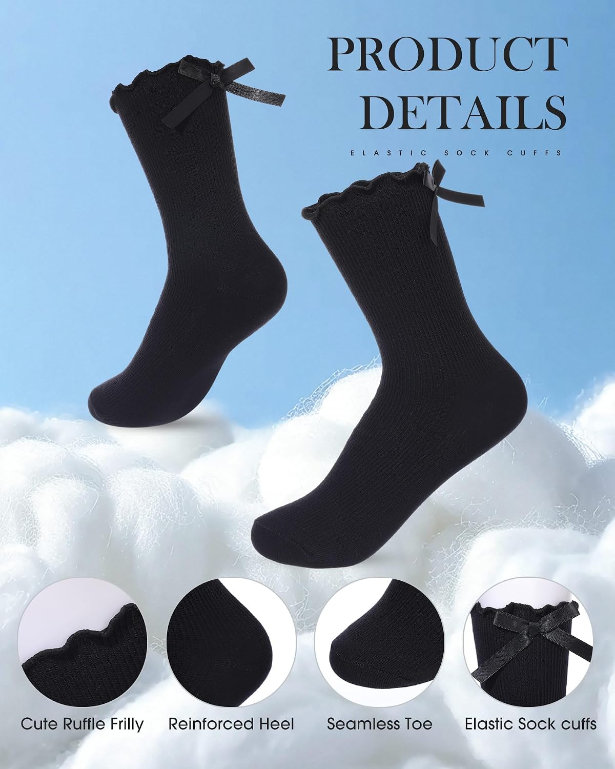 Syhood 6 Pairs Women Breathable Cotton Socks with Bow Ruffle Crew Soft Ankle Thin Cute Frilly Socks image 4