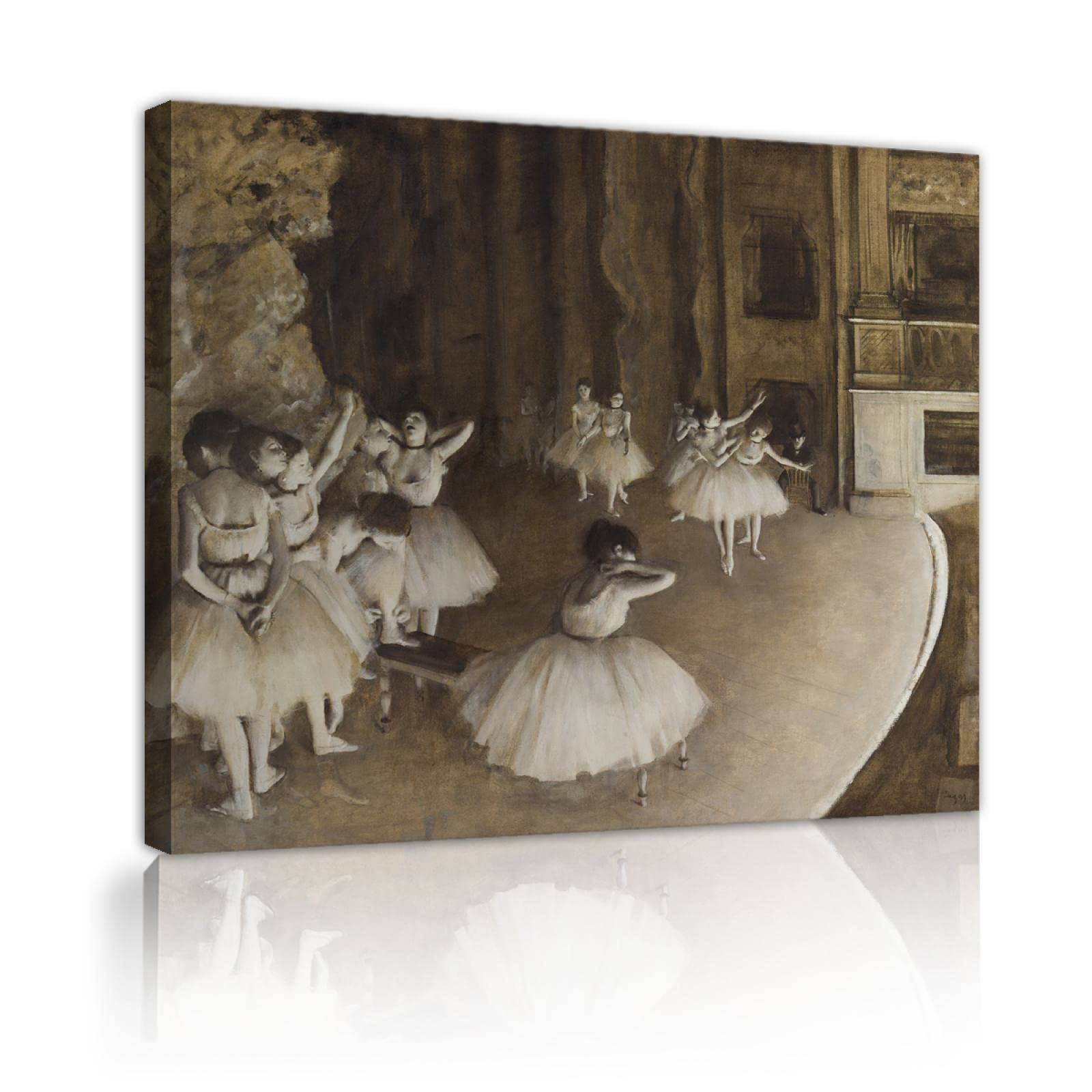 CHERHERART Cuadros en lienzo para decoración de sala de estar ensayo de ballet de Edgar Degas en el escenario impresiones en lienzo carteles para decoración de pared del hogar 75x100cm marco interior