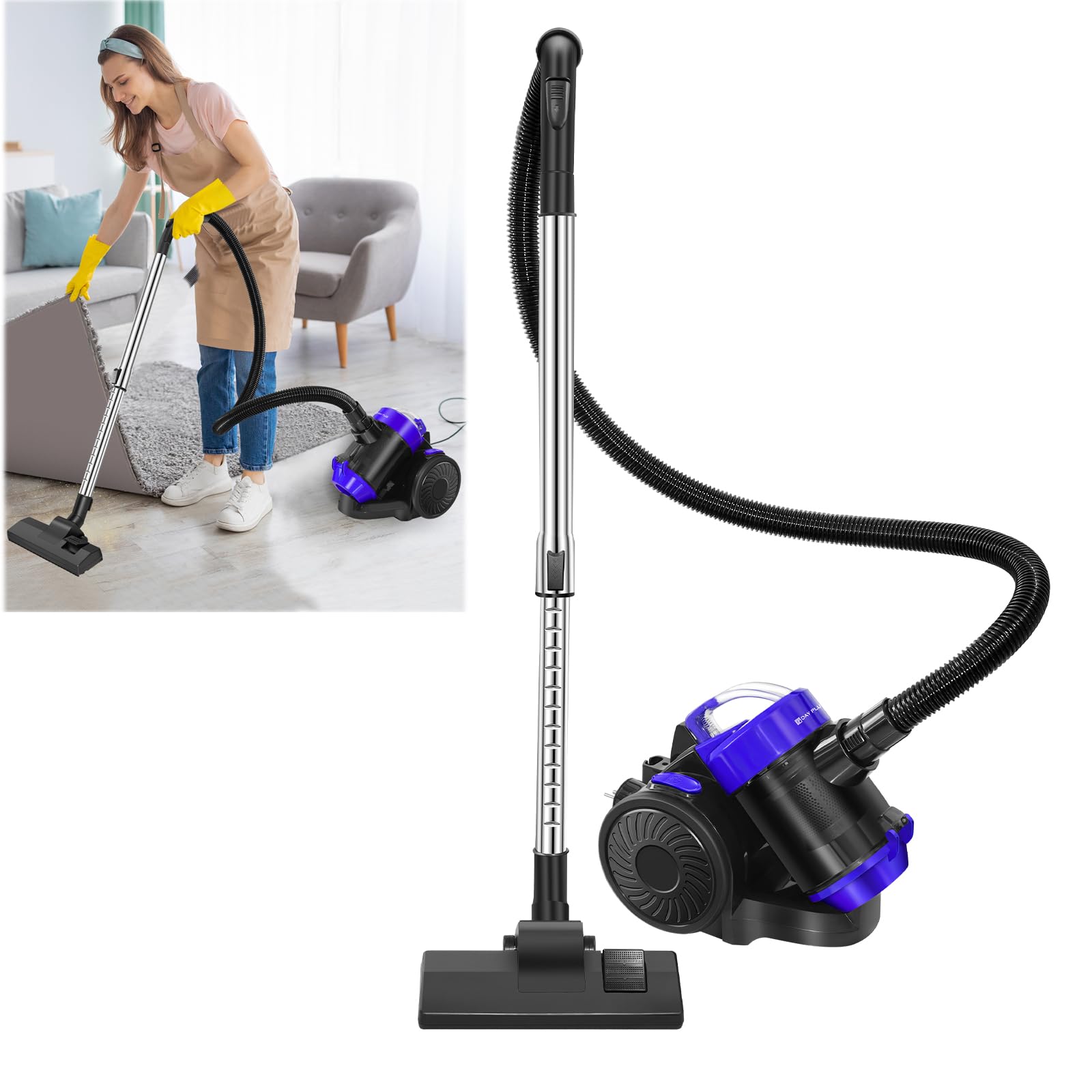BRIEFNESS 1500W Cylinder Vacuum Cleaner - 17kPa Power with HEPA Filter, 1.5L Bagless for Hard Floors, Carpets, Cars & Pet Hair