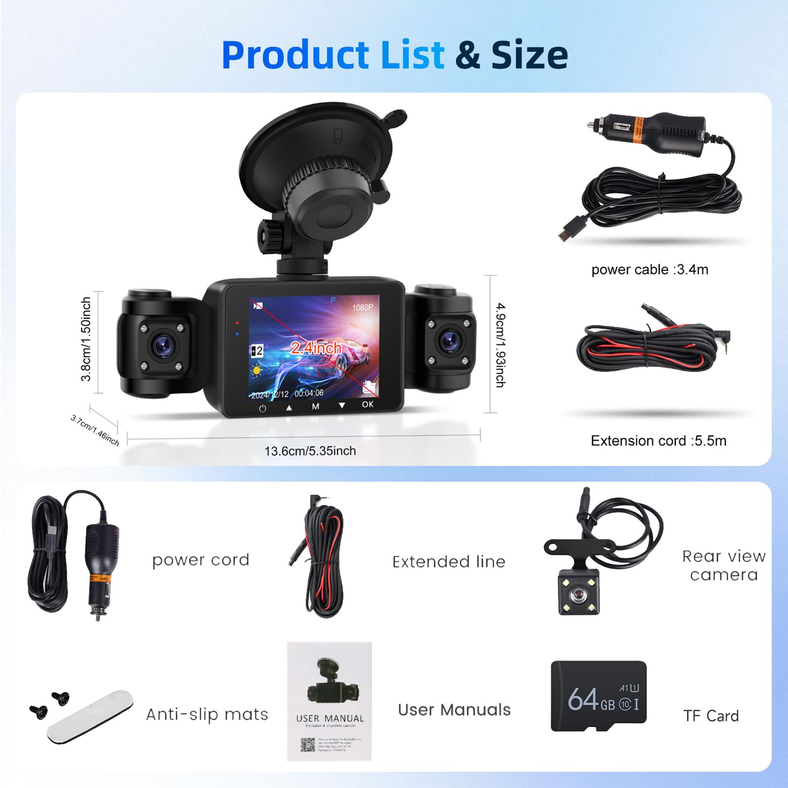 Hodozzy Dashcam 4 Canales para Coche, 360° Delantera Frontal Trasera Izquierda Derecha, 1080P Cámara Grabación en Bucle Visión Nocturna G-Sensor Control de Aparcamiento Detección de Movimiento