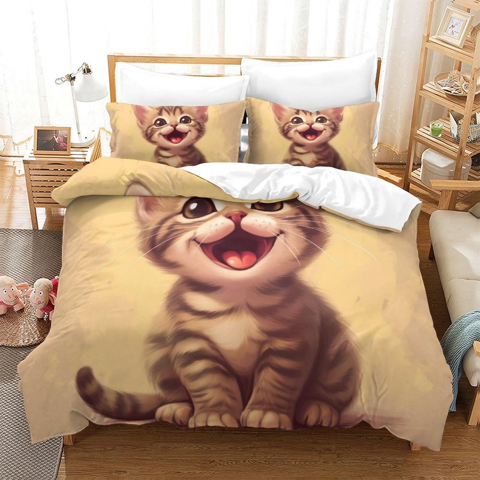 Housse de couette chat tacheté 3D parure de lit microfibre 260x220cm
