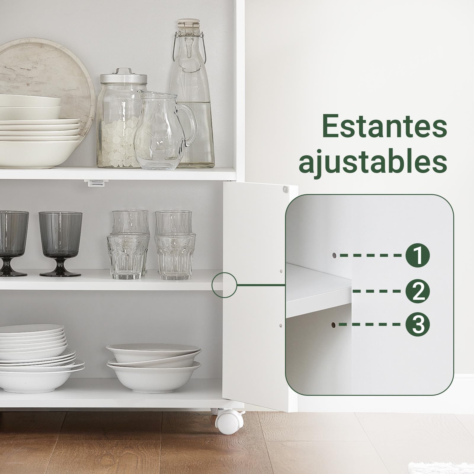 SoBuy Carrito Cocina Blanco con Ruedas – Mueble Auxiliar con Puertas y Estante Ajustable – Carro de Cocina Compacto para Almacenaje en Oficina o Comedor, 92x59x40cm FRG241-W