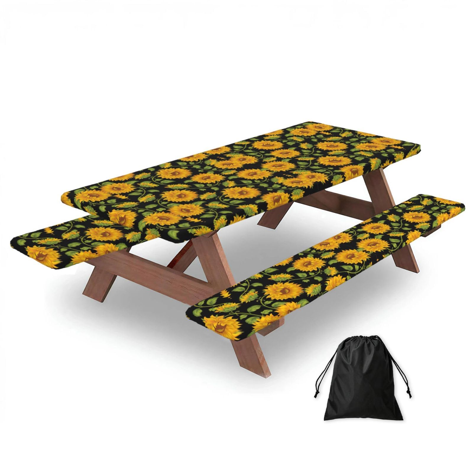 Sunflower Pattern Print 3 Pack Wipeable Picnic Bench Cover And Table Cover Lightweight Table Cloth For Camping Outdoor