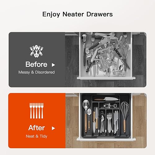 Miniatura 3 de AMADA HOMEFURNISHING Organizador de cajones de cubiertos expandible, bandeja de utensilios ajustable para almacenamiento de cocina, soporte de