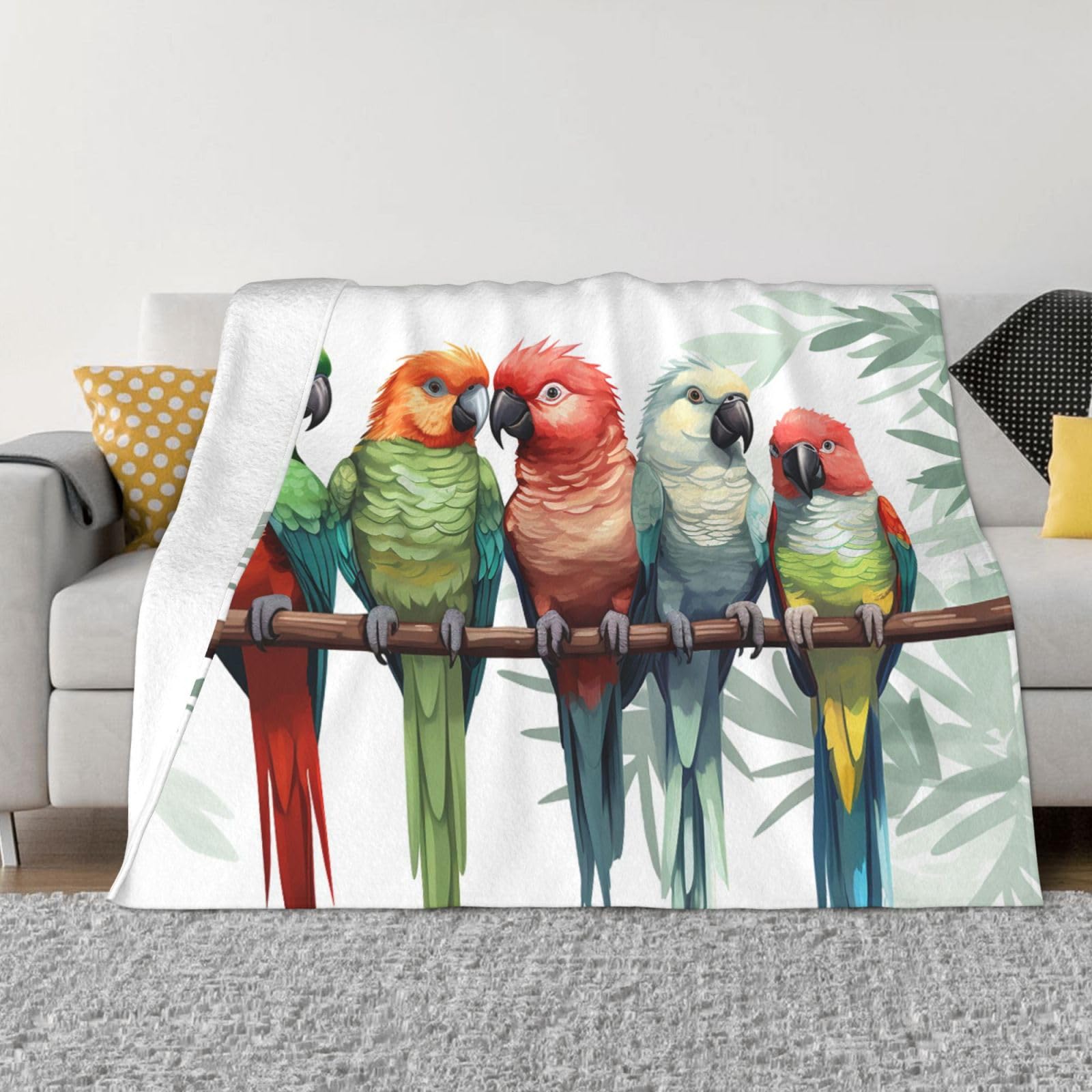FodPand Colorful Parrots On Tree Fleece Blanket 60"x50" Lightweight Warm Throw Blanket for Bed Couch Cozy Air Conditioning Quilt All Seasons Decorative Fuzzy Blankets Gifts for Women Men