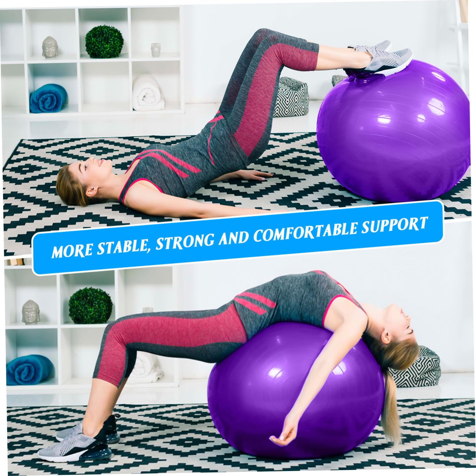 Happyyami Pelota de Yoga de PVC, Púrpura, Resistente al Desgaste, Inflado Rápido, con Inflador para Yoga y Otros Ejercicios