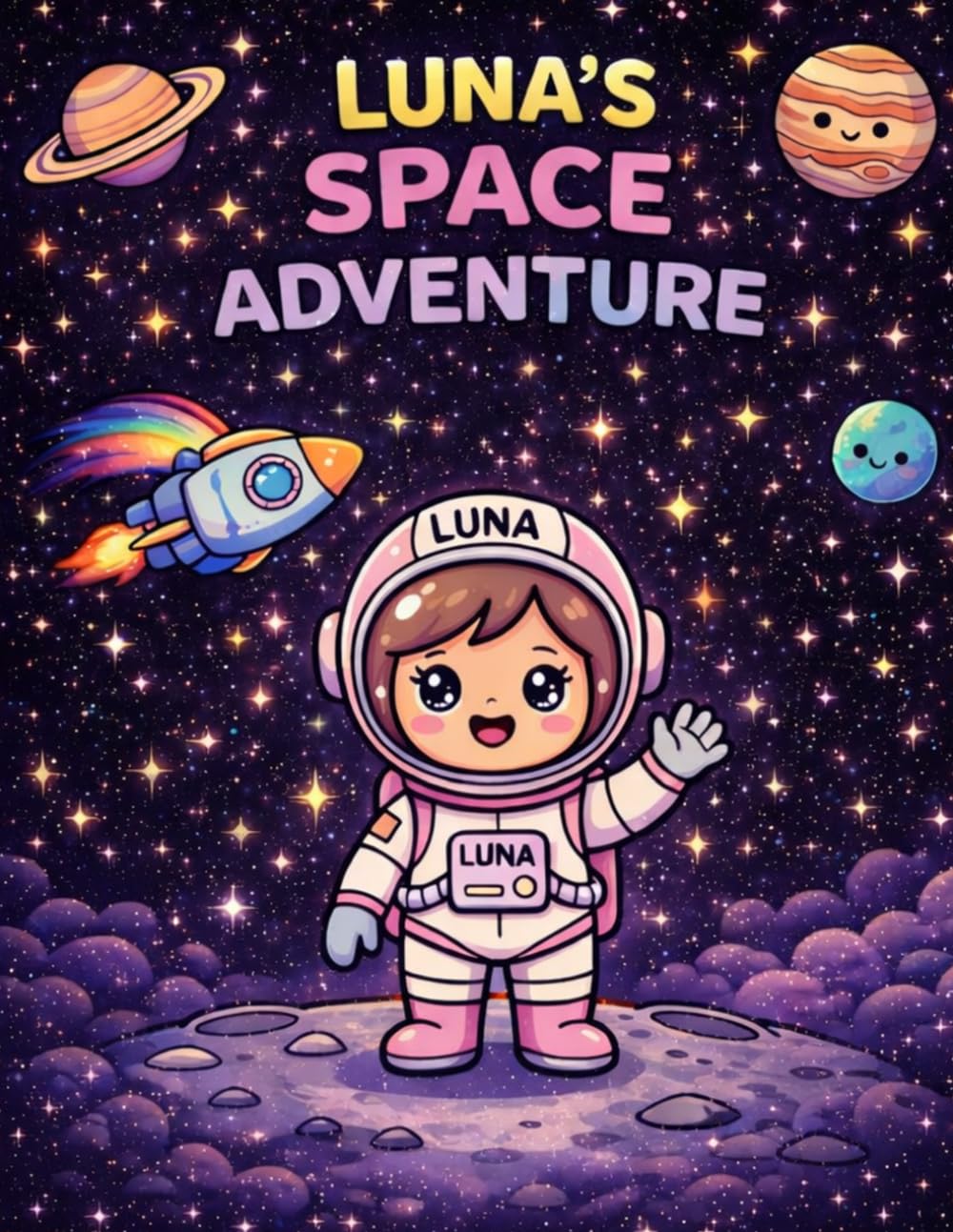 LUNA's space adventure coloring book Black& White edition: An Easy & Fun Space Coloring Book for Kids. Planets, Astronauts, Aliens & More!
