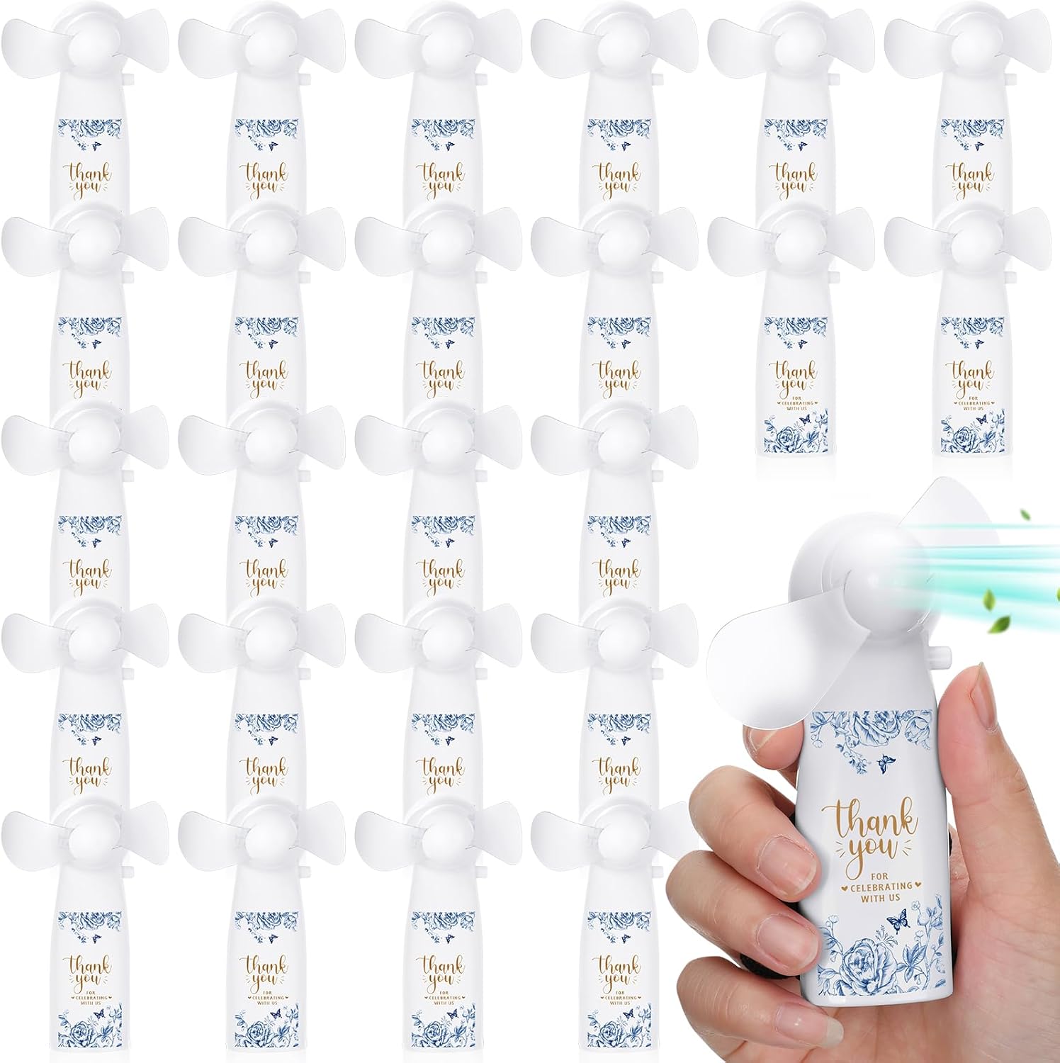 50 Pcs Wedding Mini Portable Electric Fan Bulk Powerful Personal Handheld Fan for Wedding Guests Favors Bridal Party Bridesmaid Gifts, Battery Not Include(Eucalyptus)