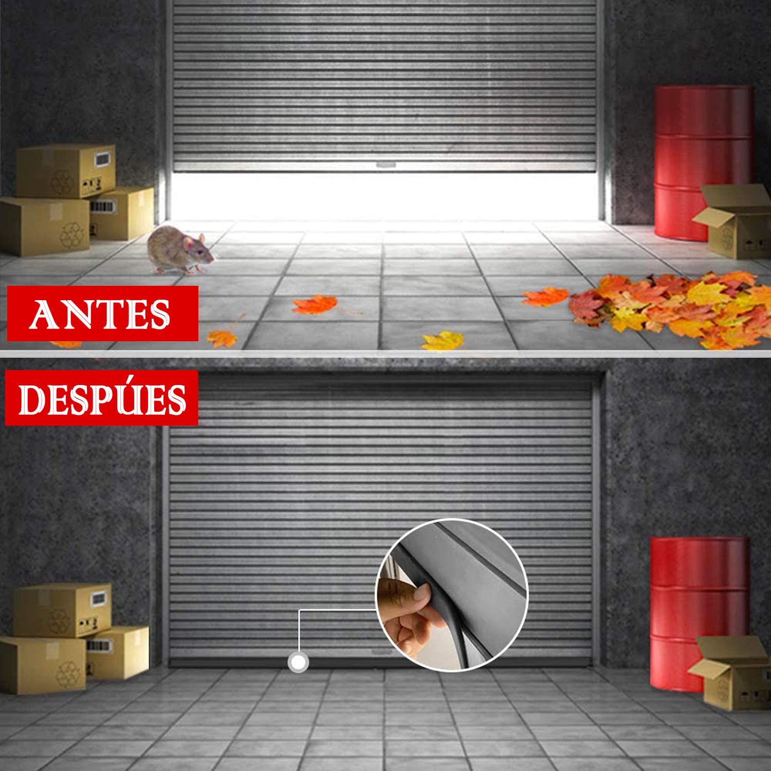 Burlete para Puerta de Garaje, Sello de Goma Universal para Sellado Inferior, Aislamiento Antirruido, Antipolvo, Antiviento y Ahorro Energético, Fácil Instalación(6 m)