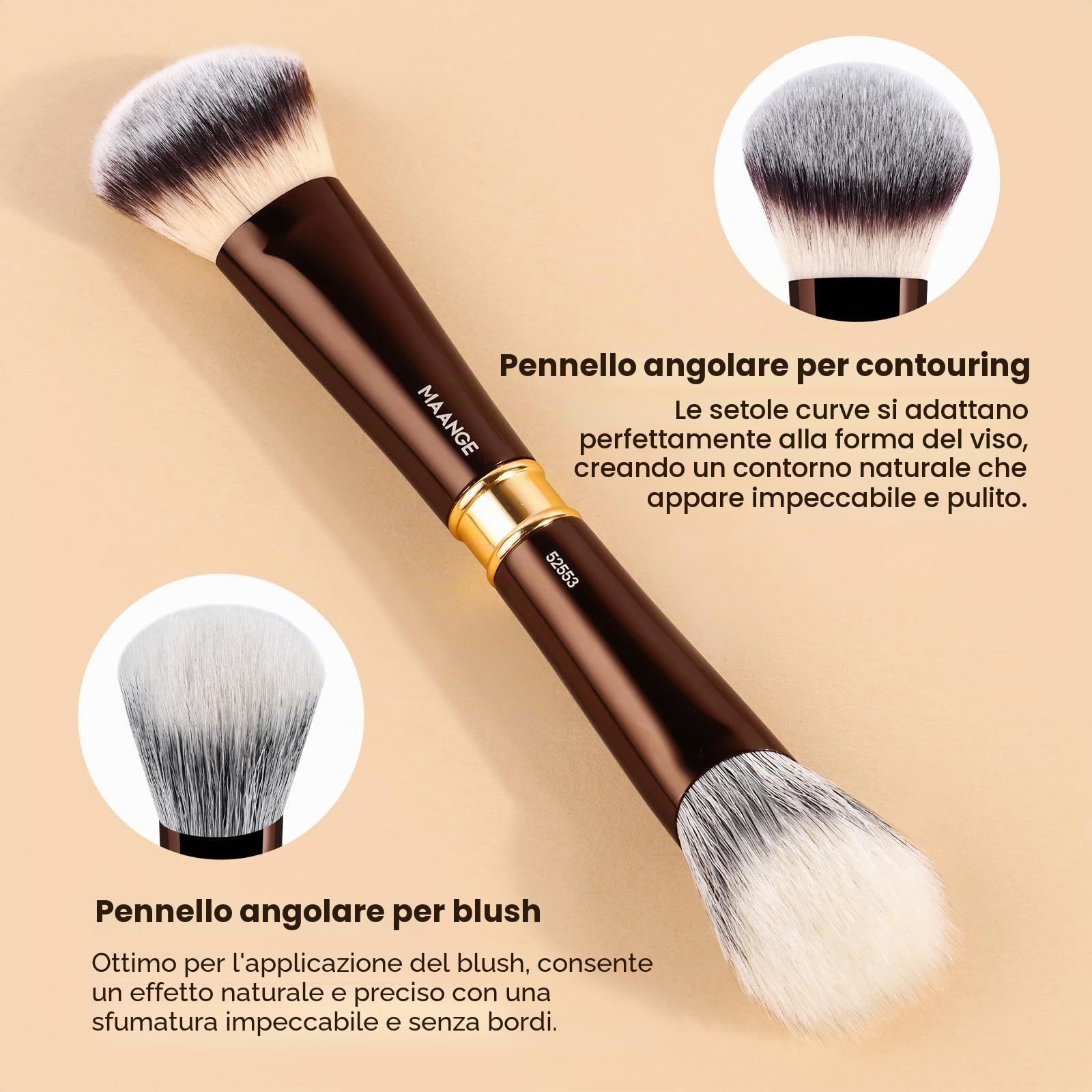 MAANGE Set di pennelli per trucco, 13 pezzi, inclusi astuccio, pennelli 22-in-13 a doppia estremità per fondotinta, cipria, ombretto, correttore, fard (Caffè Oro)