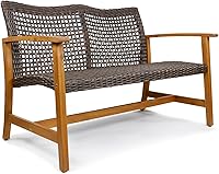 Vista 7 de IDZO Harmonie - Muebles de sofá biplaza para exteriores con capacidad de 800 libras, sofá de patio de acacia certificado FSC con mimbre resistente a