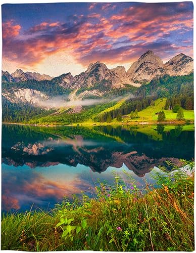 Miniatura 5 de Soft Blanket Flannel Throw Blanket 49"x59", Natural Landscape Scenery Beautiful Dreamy Sundown Sunset Lake Fleece Blanket Couch Bed Blankets Picnic
