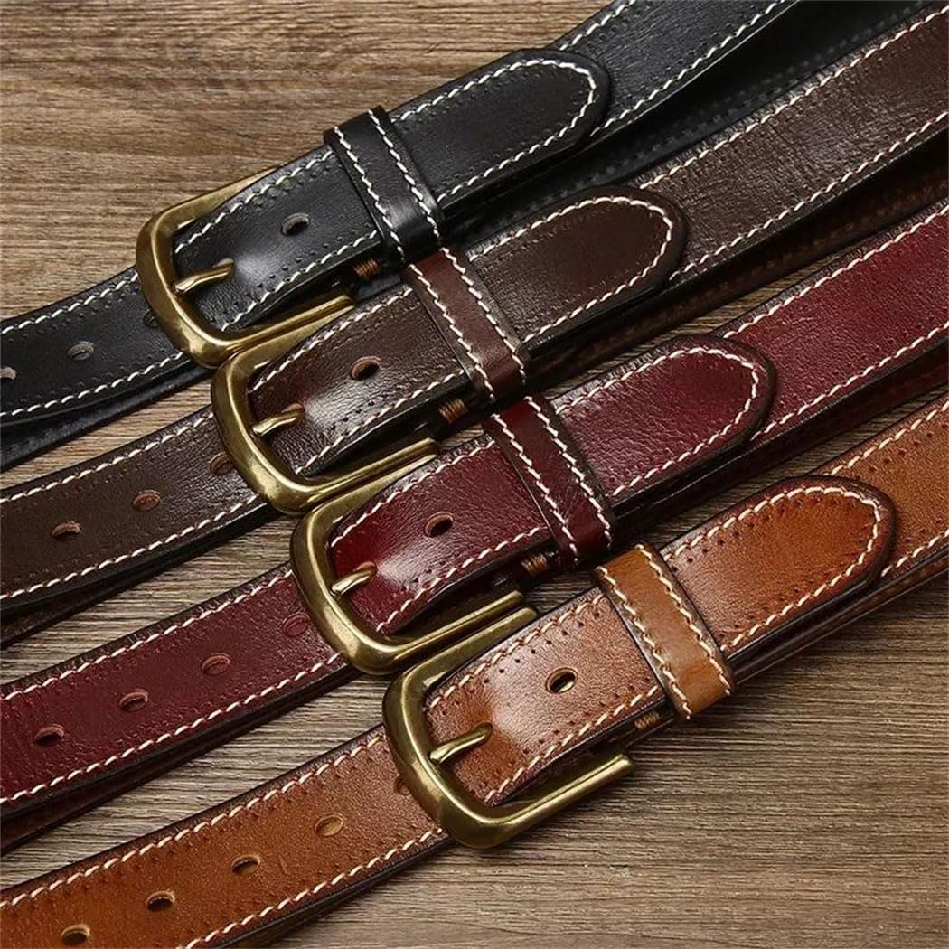 Men's Leather Belt - 3.8 cm Solid Cowhide with Brass Buckle, Korean Inspired Design