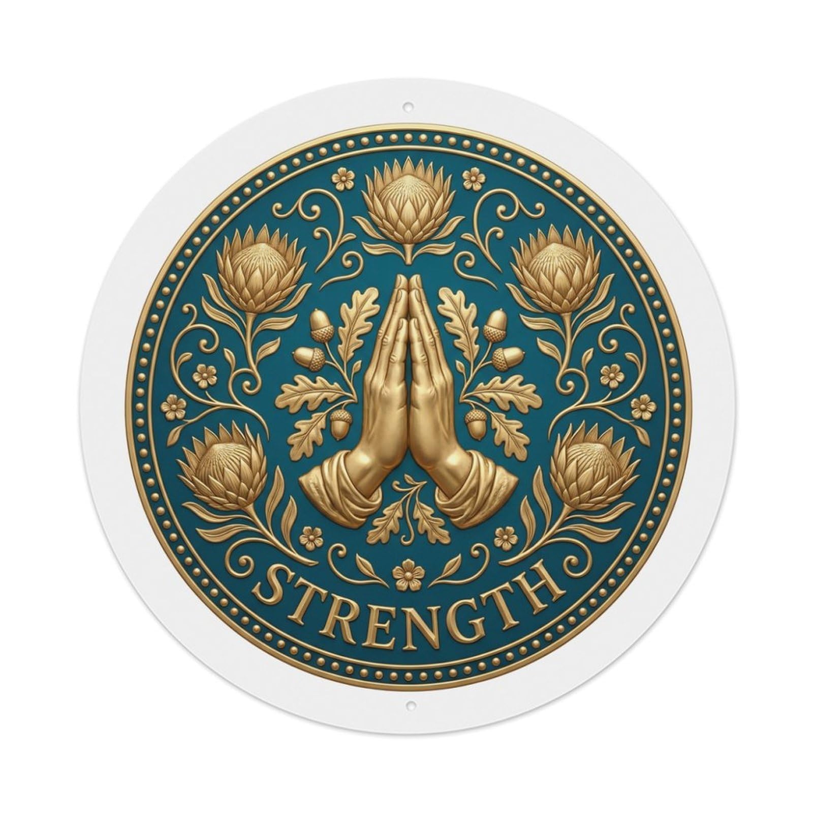 Metal Tin Sign Vintage Namaste Praying Hands Strength Flower Zen Yoga