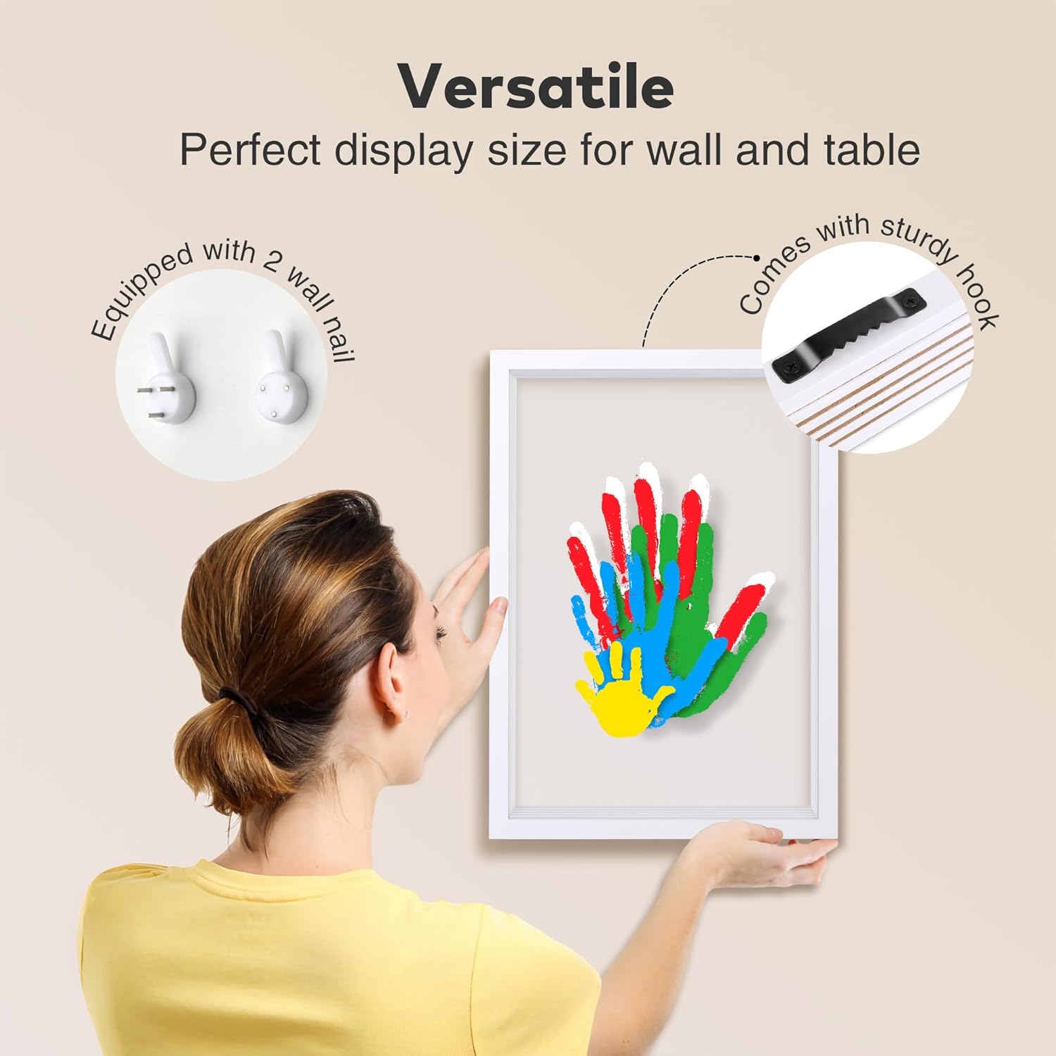 Family Handprint Kit, Hand Prints Keepsake Frame, DIY Craft Gift for New Parents & Mom & Baby, Grandparents, Mother's Day, Father's Day, Adoption Day, Anniversary, 6 Non -Toxic Paints (White)