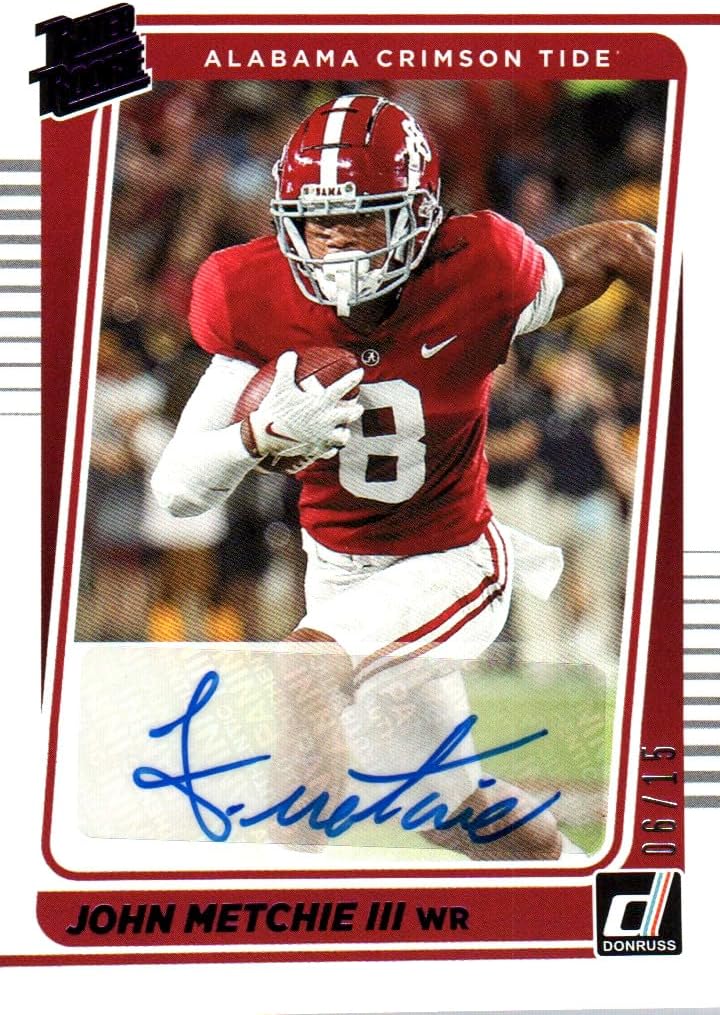 John Metchie III Autographed Serial Numbered 06/15 Rated Rookie Card Collectible Football Card - 2022 Panini Donruss Draft Picks Football Card #RR-JME (Alabama)