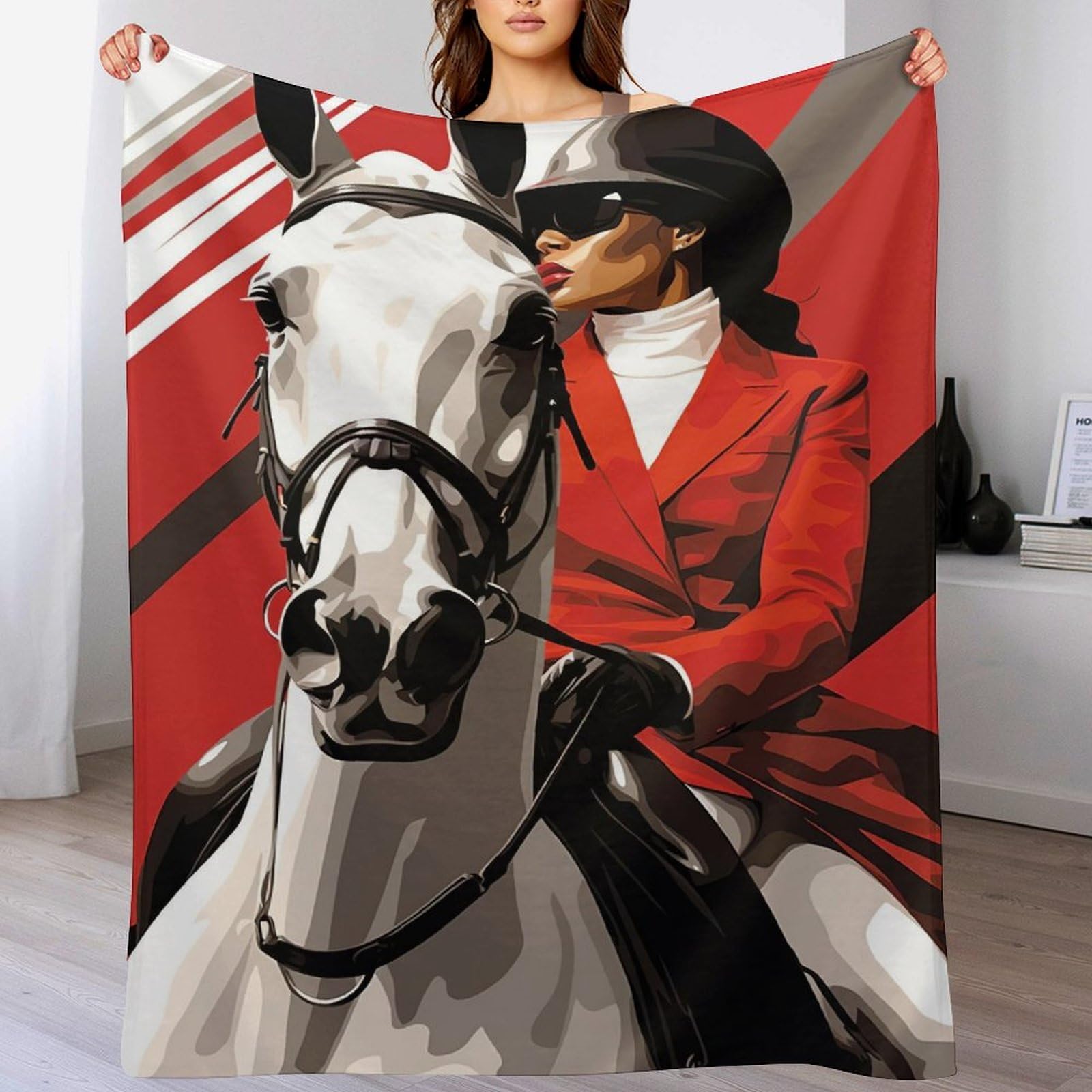 Couverture de séjour quatre saisons motif cheval racing pour des soirées cocooning cosy