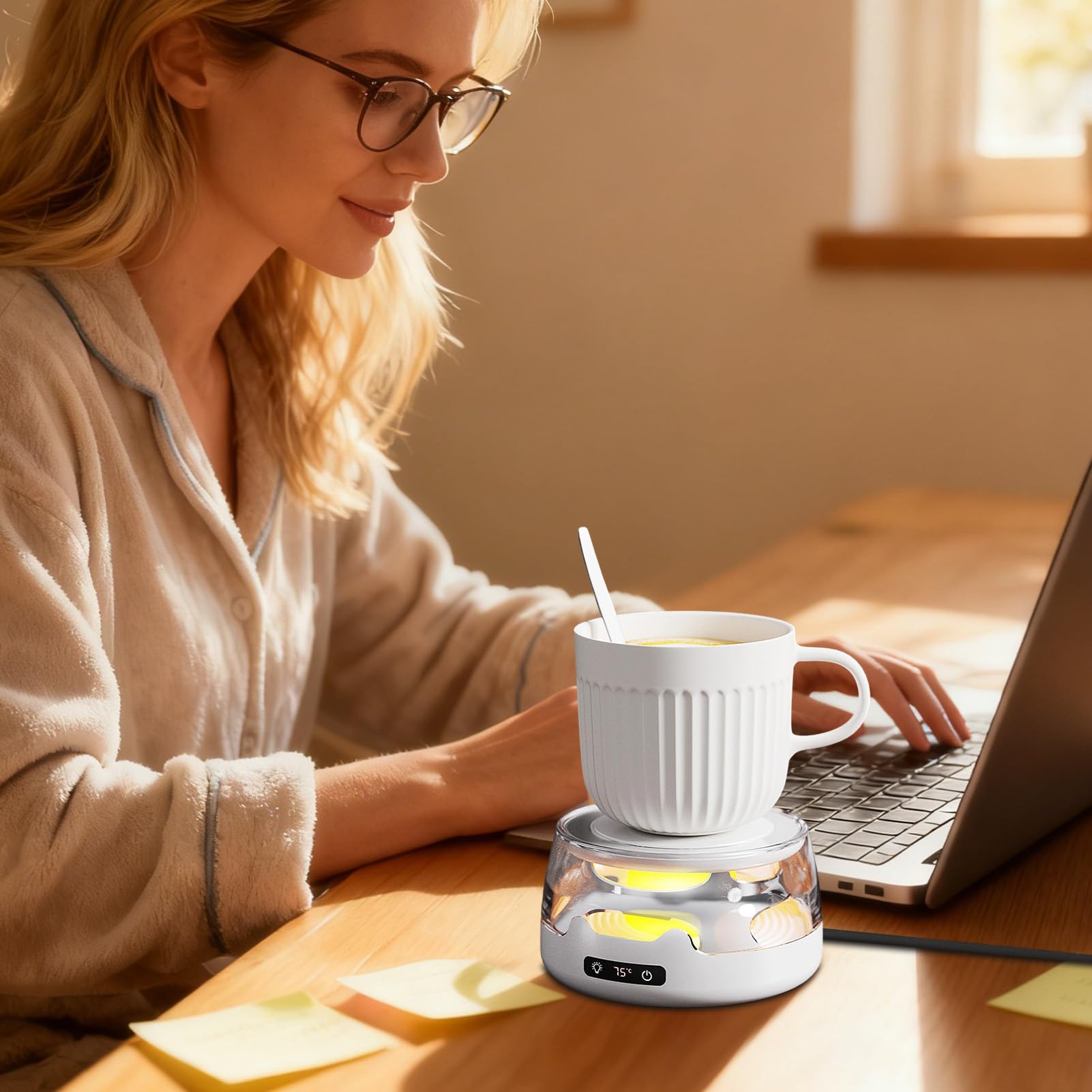 Calentador de Tazas para Café 4 Niveles de Temperatura Antideslizante y | Calientacopas Eléctrico para Escritorio que Mantiene Bebidas Calientes para Té Leche en Hogar Oficina Viajes