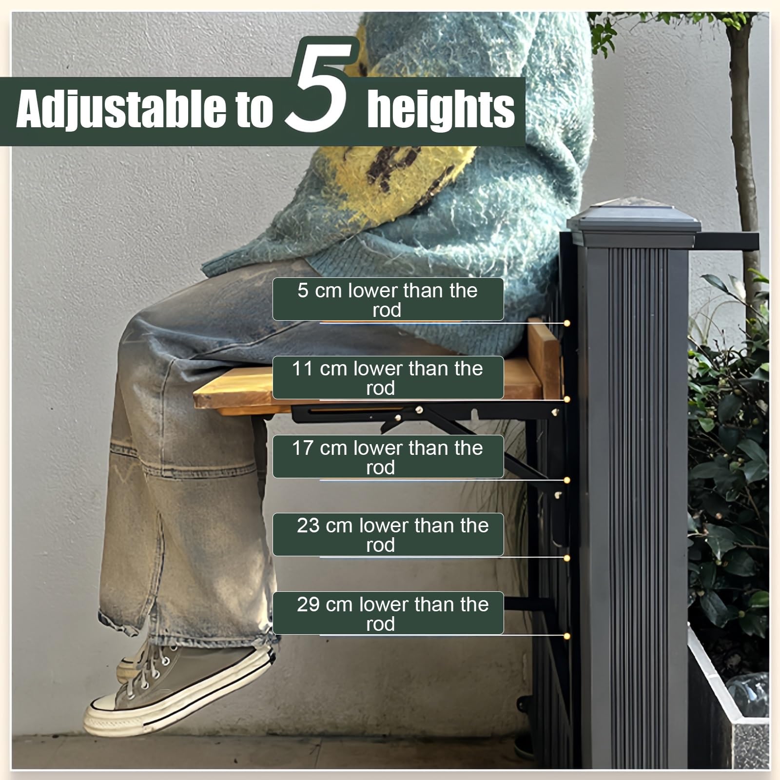 Table Balcon Suspendue Rabattable Murale pour Balustrade Extérieur Jardin 38x90cm