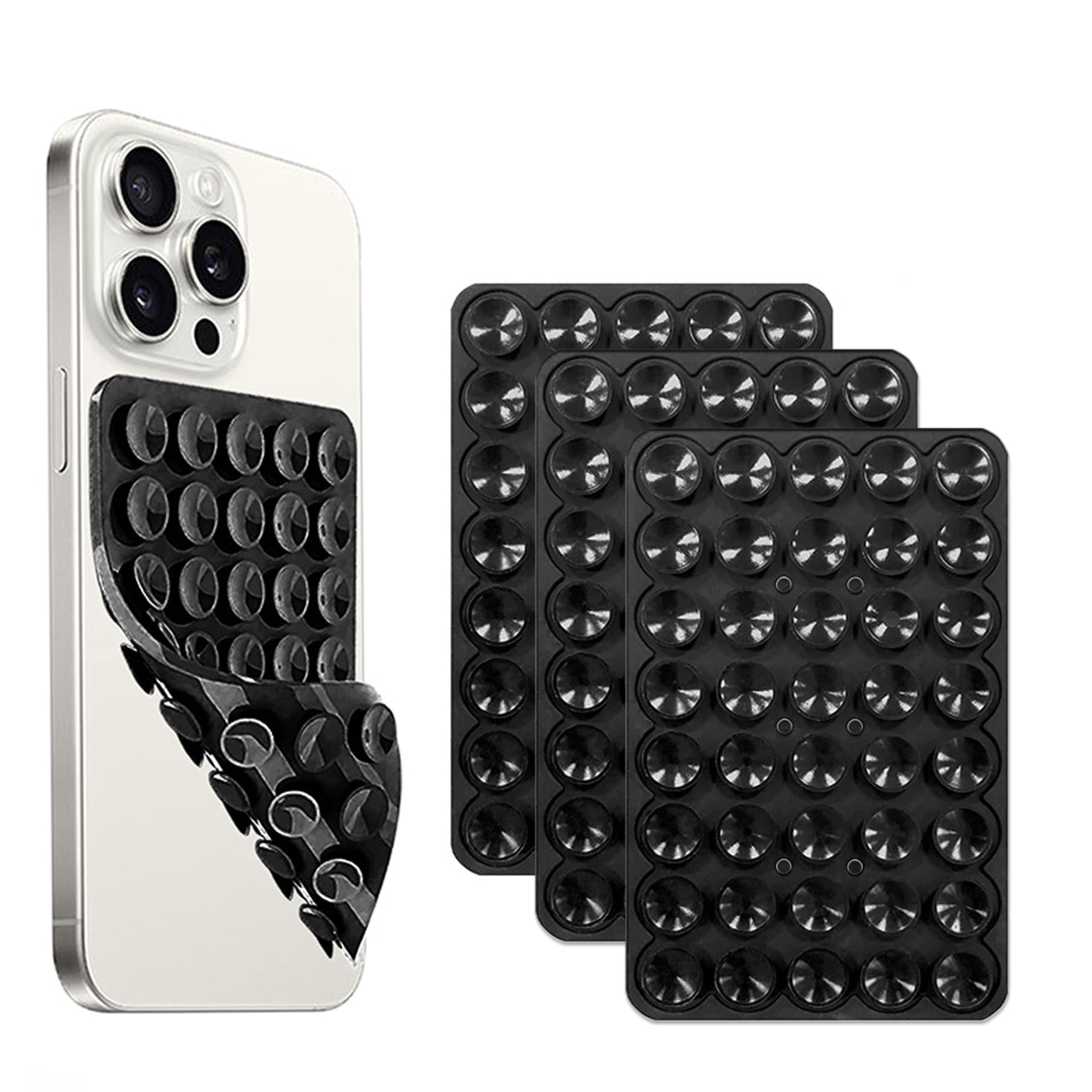 Paquete de 3 soportes de silicona de doble cara con ventosa para teléfono, agarre de silicona manos libres con mayor potencia de succión para selfies y videos, accesorios antideslizantes para