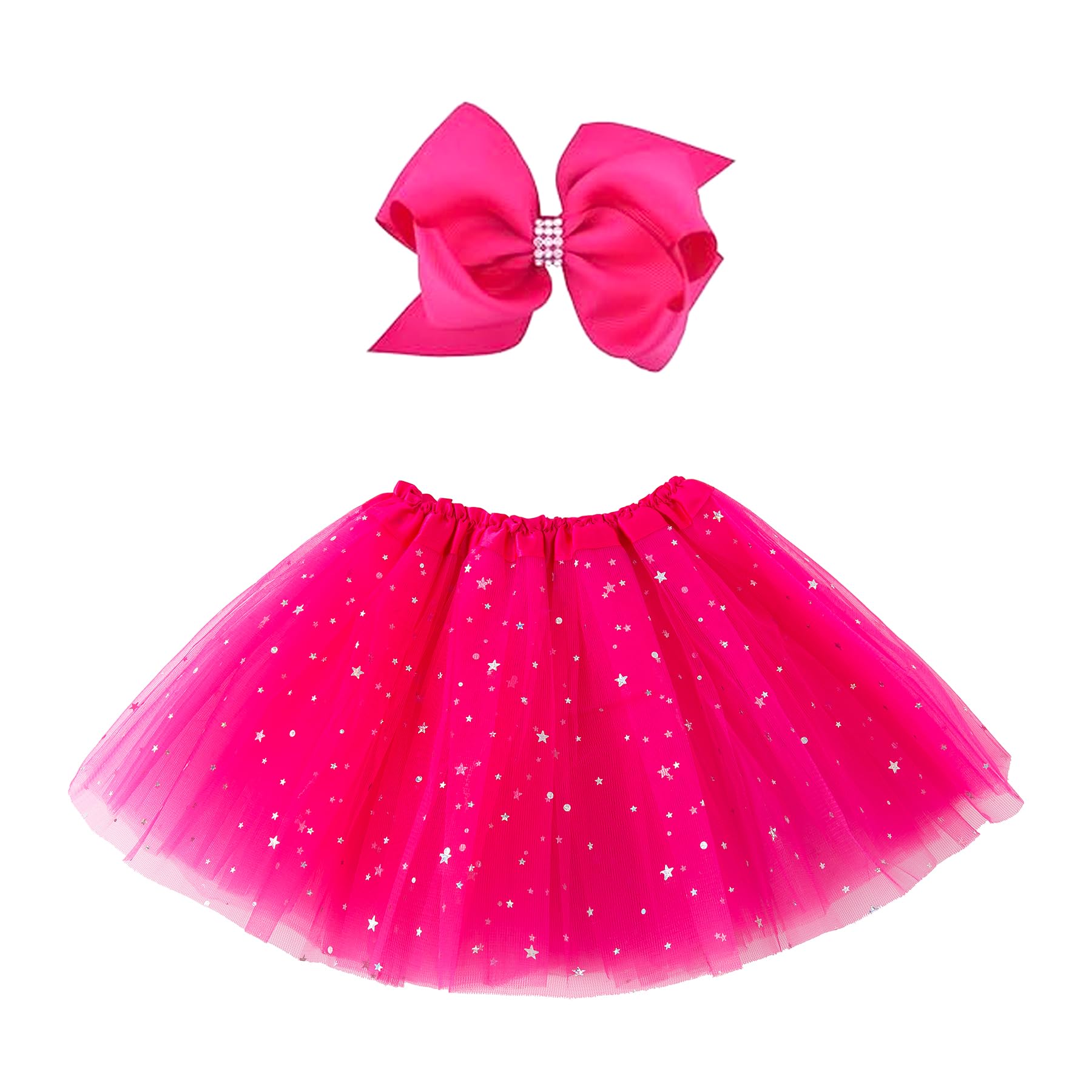 Photo 1 of **Missing bow** Jastore® Girls Layered Stars Sequins Tutu Skirt Princess Ballet Dance Dress (Rose)