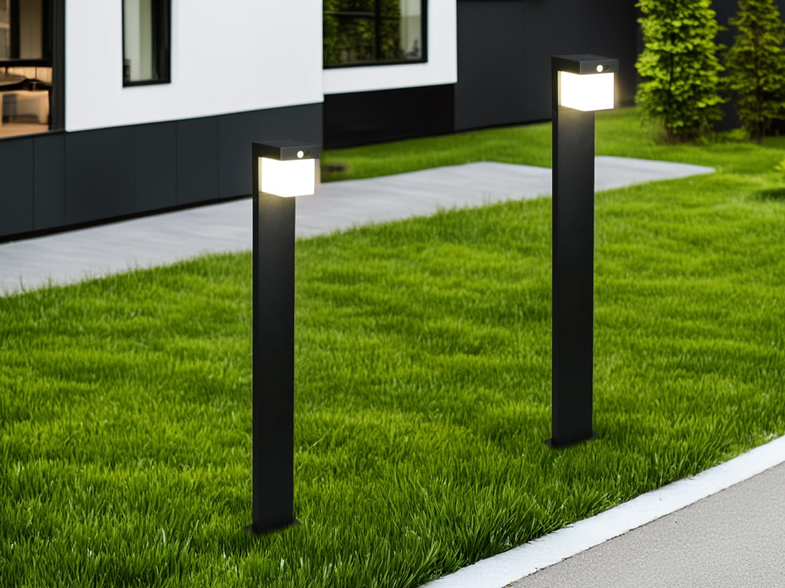 meineWunschleuchte 2er SET Wegeleuchten mit Bewegungsmelder, Solar und Strom Hybridbetrieb Höhe 100cm