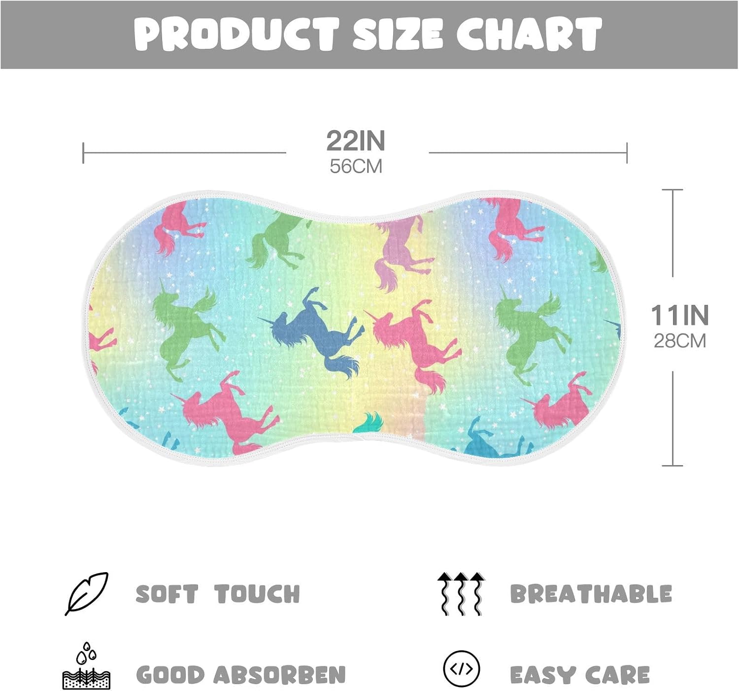 Emelivor Colorful Unicorn Blue Print Muslin Burp Cloths for Baby Super Soft Baby Burp Cloths Set of 4 Absorbent Baby Washcloths Bibs Towel Burping Cloth Spit Up Rags for Newborn Babies Girls Boys