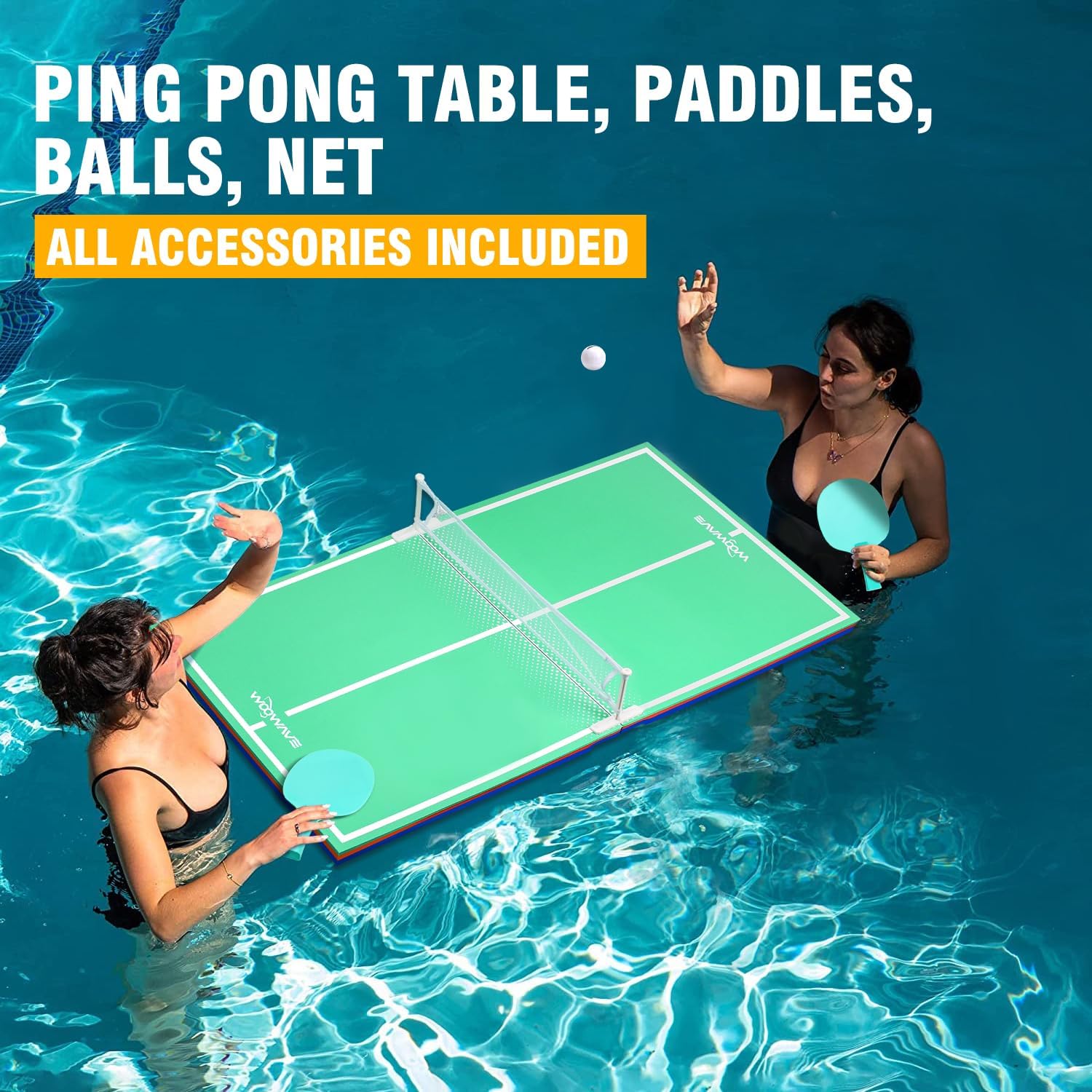 WOOWAVE Floating Ping Pong Table for Pool Party, Pool Ping Pong Table Floating for Swimming Pool Game, Floating Table Tennis Game for Summer Outdoor Fun Including Floating Table, Paddles, Balls, Net