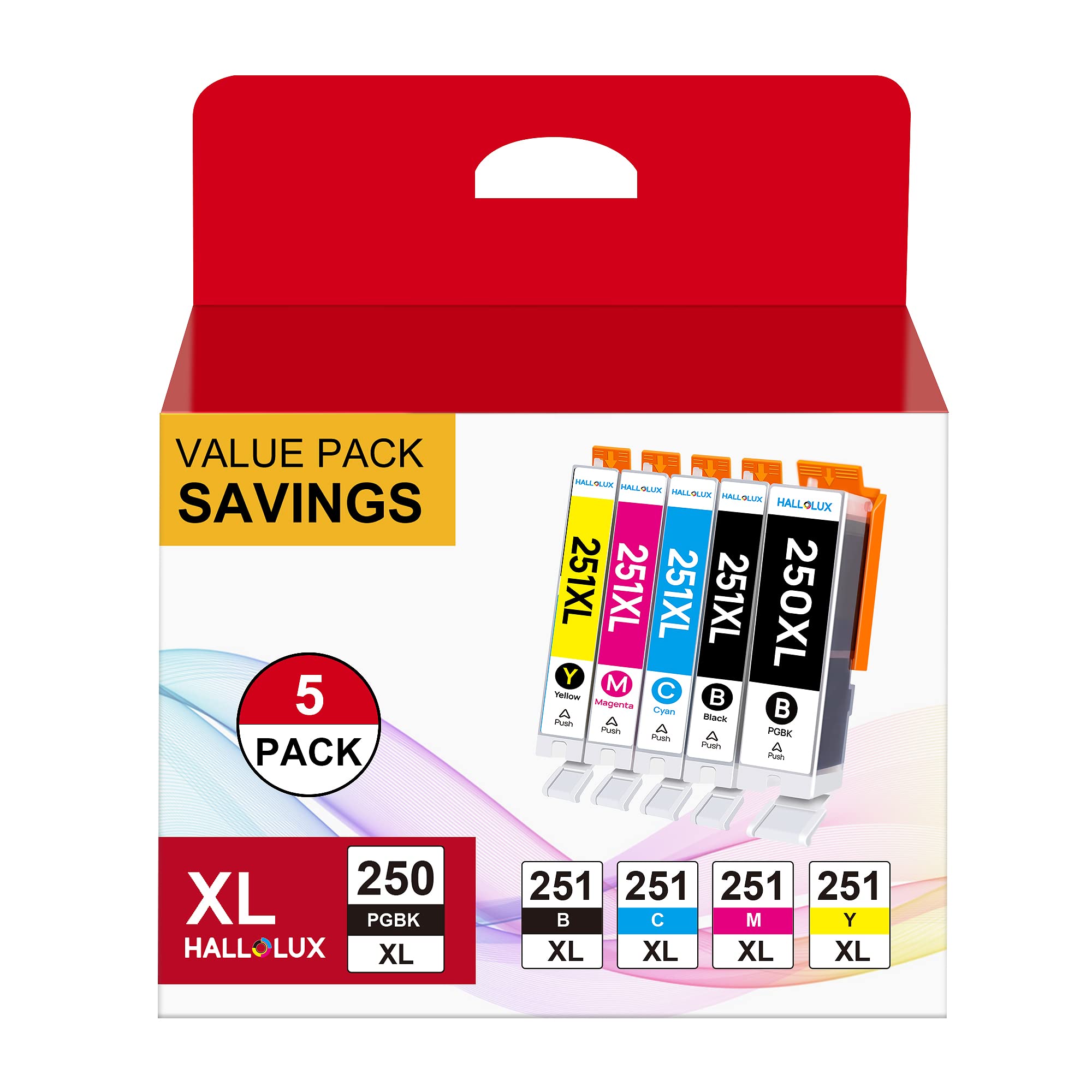 HALLOLUX PGI-250XL CLI-251XL for Canon Ink 250 and 251 Cartridges to use with PIXMA MX922, MG5420, MG5520, MG5522, MG6320, MG6620, iP7220 (Black, Cyan, Magenta, Yellow, PGBK)