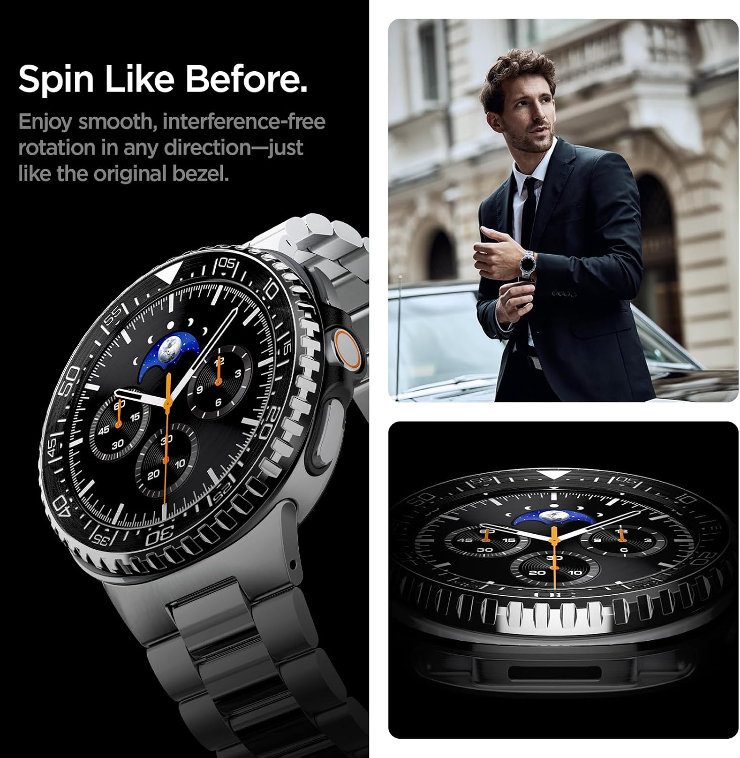 Spigen Bezel Tune (Diver) Designed for Samsung Galaxy Watch 8 Classic 46mm Bezel Ring Protector Adhesive Cover - Black