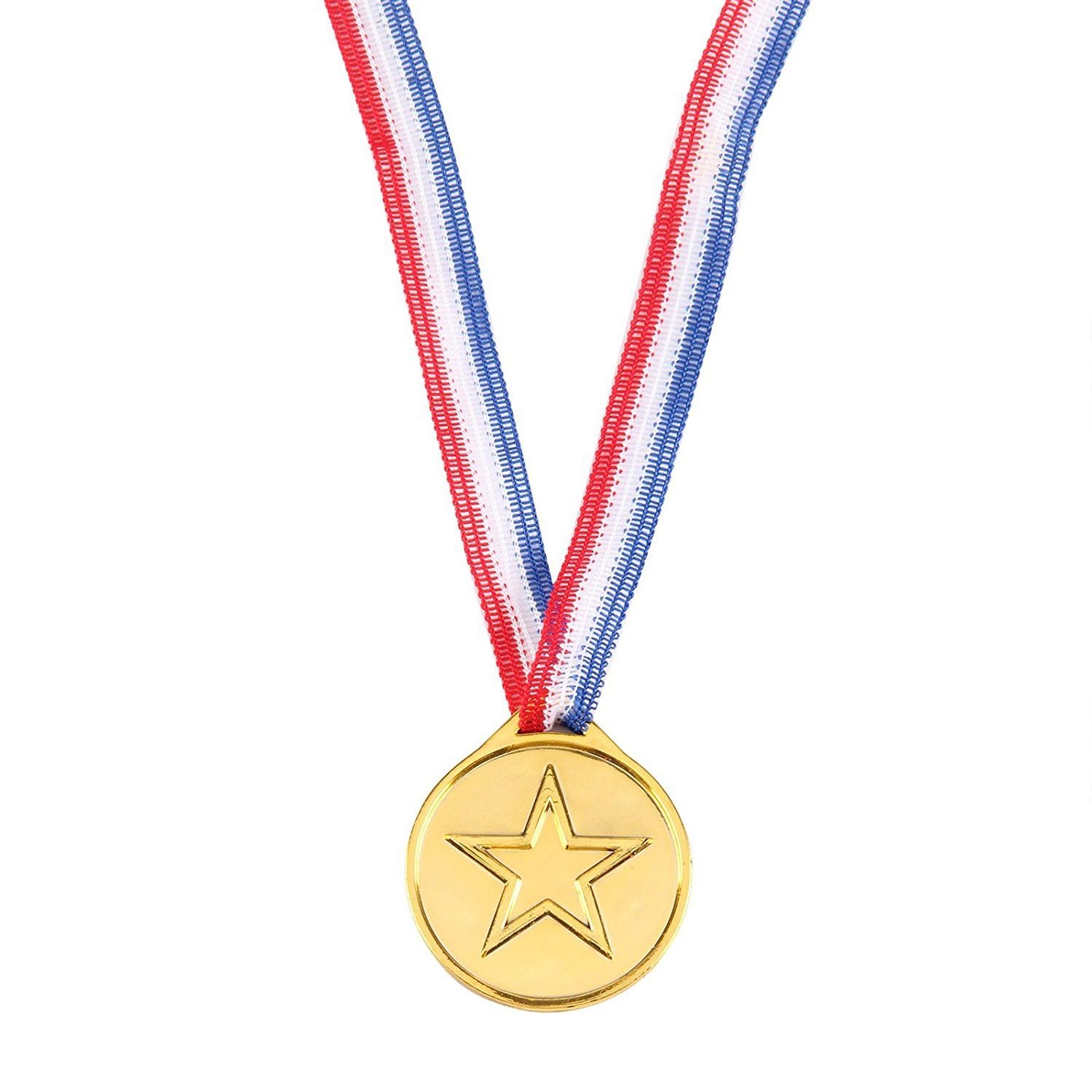 SHATCHI Medallas de oro de plástico para aula, ganador de estrella para el día de los deportes de los niños, premios de juegos olímpicos, juguetes rellenos de bolsas (6 piezas-144 piezas), 120 piezas