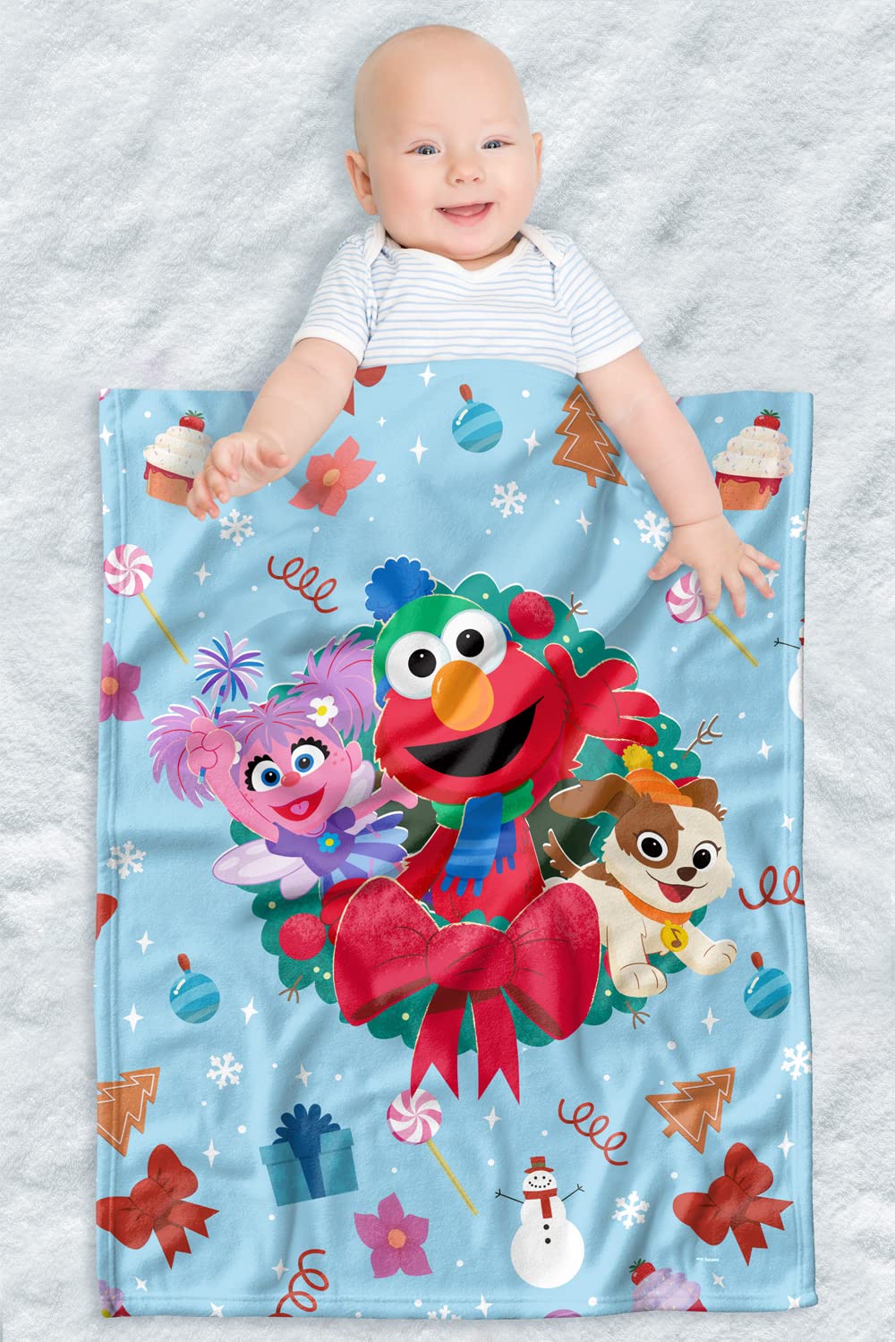 LOGOVISION Sesame Street Furry Friends Forever Lightweight Baby Blanket, 30"X40", Elmo Abby Wreath Unisex for Infants Girls & Boys